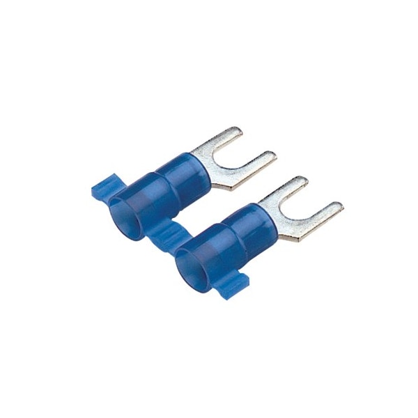 Fork Terminal, #6 Stud Size, 14 AWG, 600 V, Nylon Insulated, Blue, Crimp Termination Only, 3000 PK